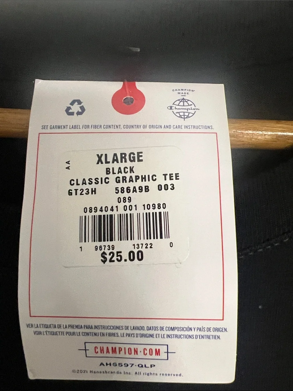 Champion XL Black Short Sleeve Tee with Red Track Graphic and White Text - Picture 3 of 6